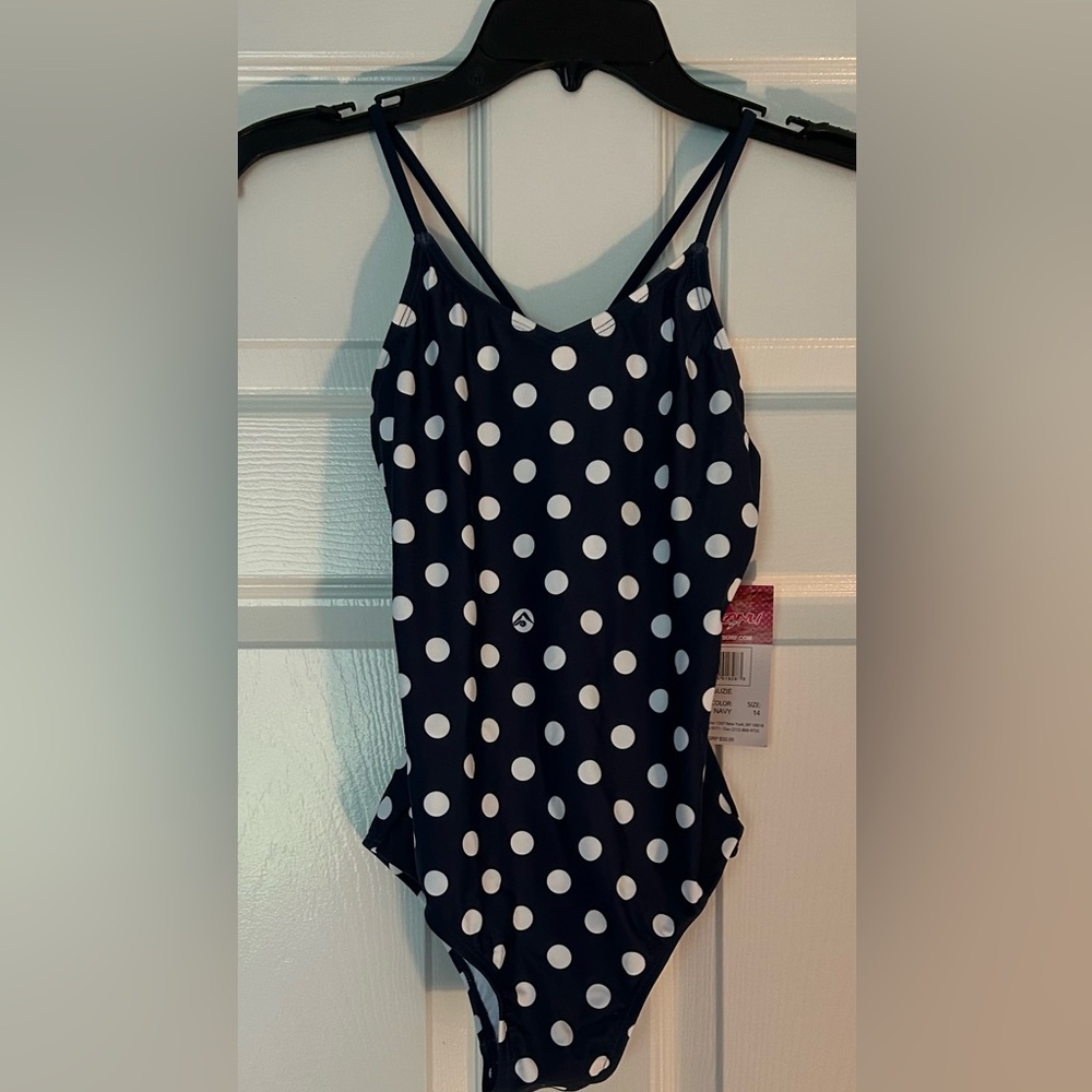 Kanu Surf Blue and White Bodysuit One Piece with Polka Dots